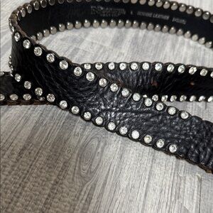 Nocona Rhinestone Studded Black Leather Belt Size Large